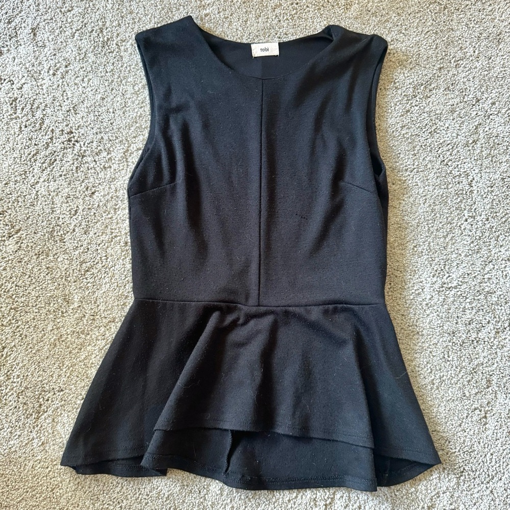 Tobi - Women’s (S) Black Peplum Top, Sleeveless Shirt